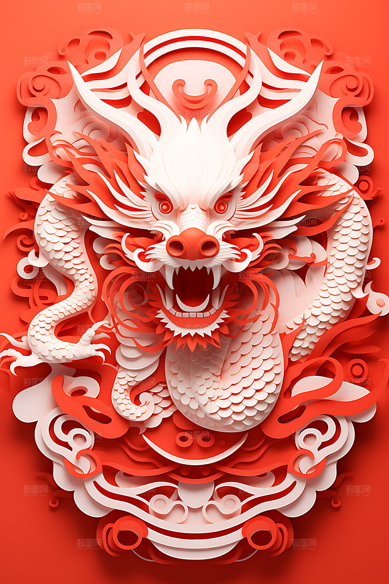 中国龙雕花龙年剪纸
