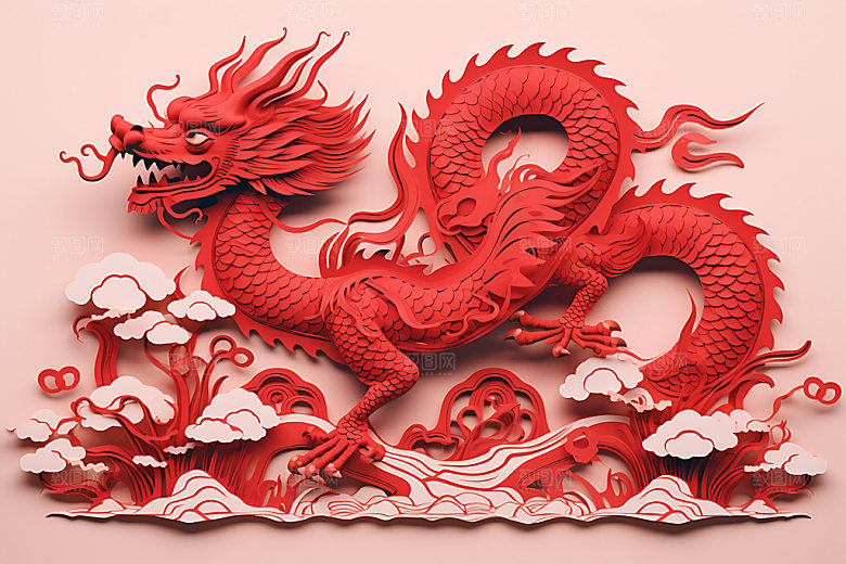 中国龙立体雕花剪纸