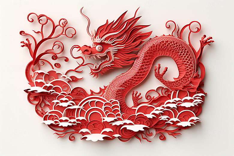 中国龙十二生肖雕花剪纸