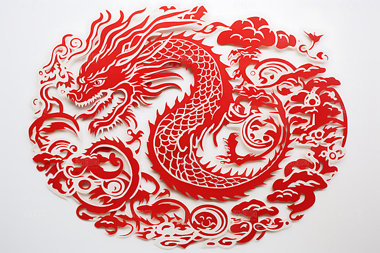 中国龙雕花生肖龙剪纸