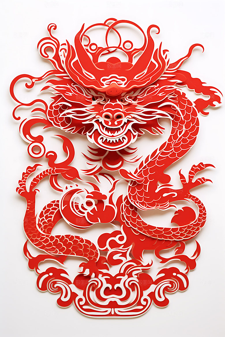 中国龙雕花龙年剪纸