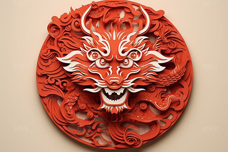 中国龙龙年生肖龙剪纸