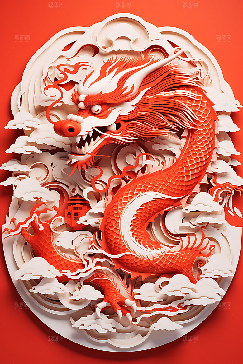 中国龙喜庆十二生肖剪纸