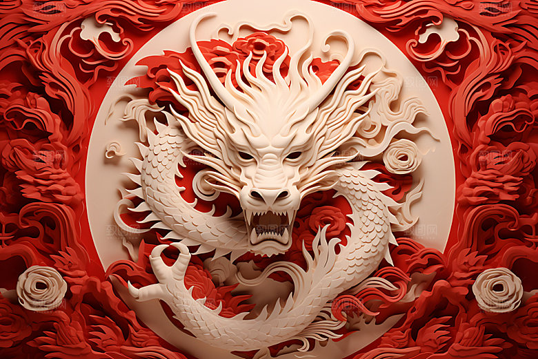 中国龙雕花生肖龙剪纸