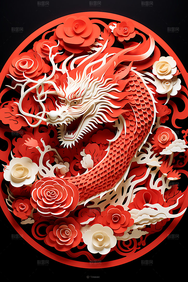 中国龙十二生肖立体剪纸