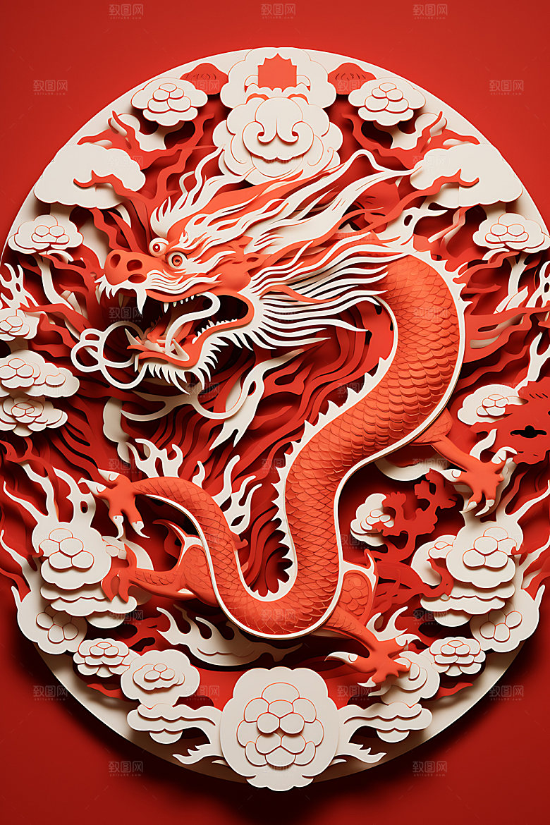 中国龙龙年精致剪纸