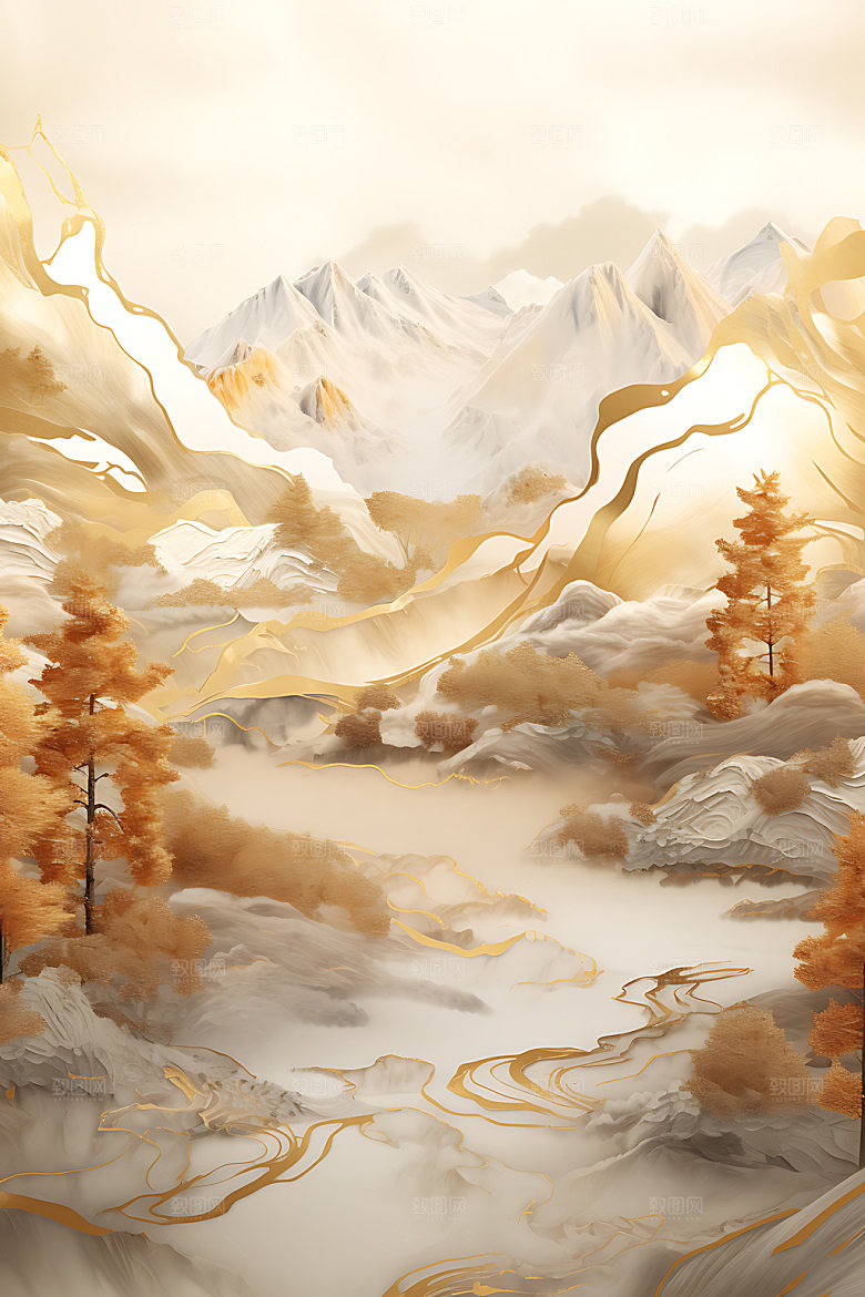 金箔山水高端中式风格装饰画