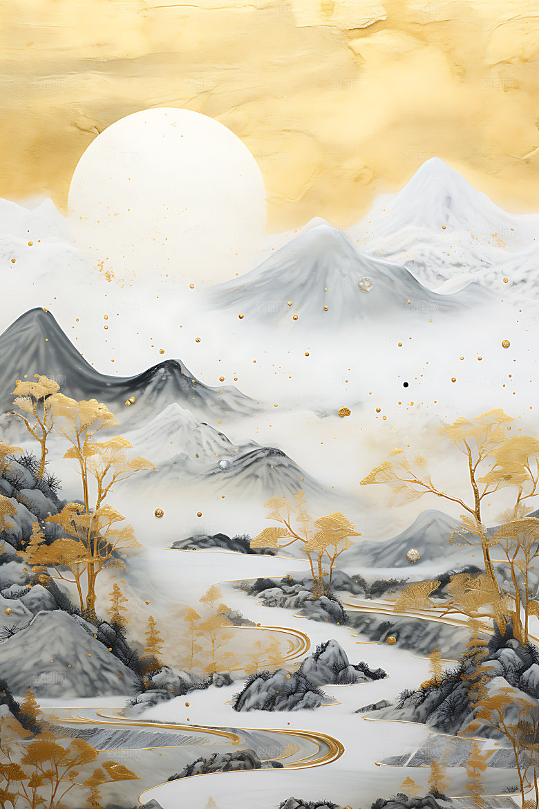 金箔山水高端中式风格装饰画