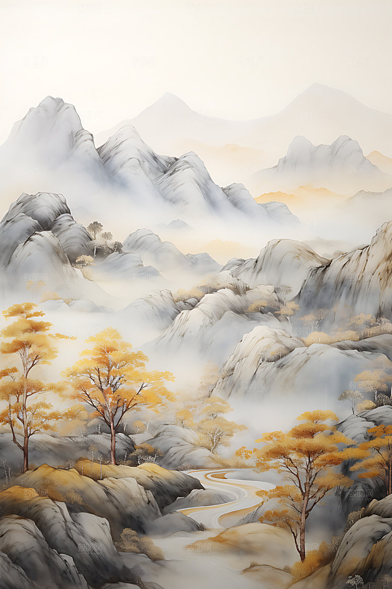 金箔山水中式风格高端装饰画