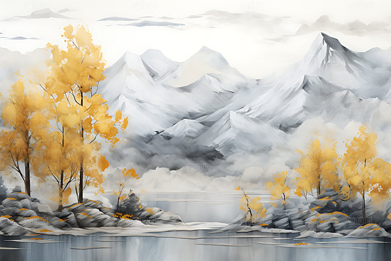 金箔山水雅致中式风格装饰画