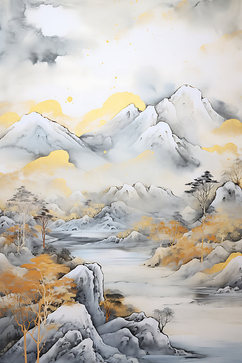 金箔山水雅致中式风格装饰画