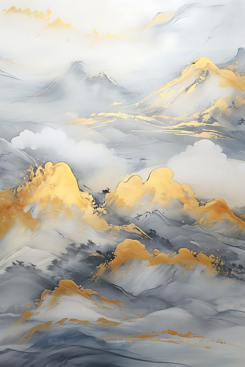 金箔山水大气中式风格装饰画