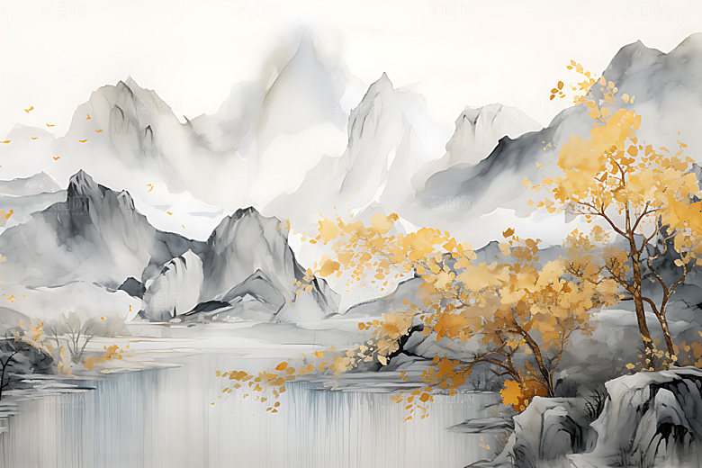 金箔山水大气雅致装饰画