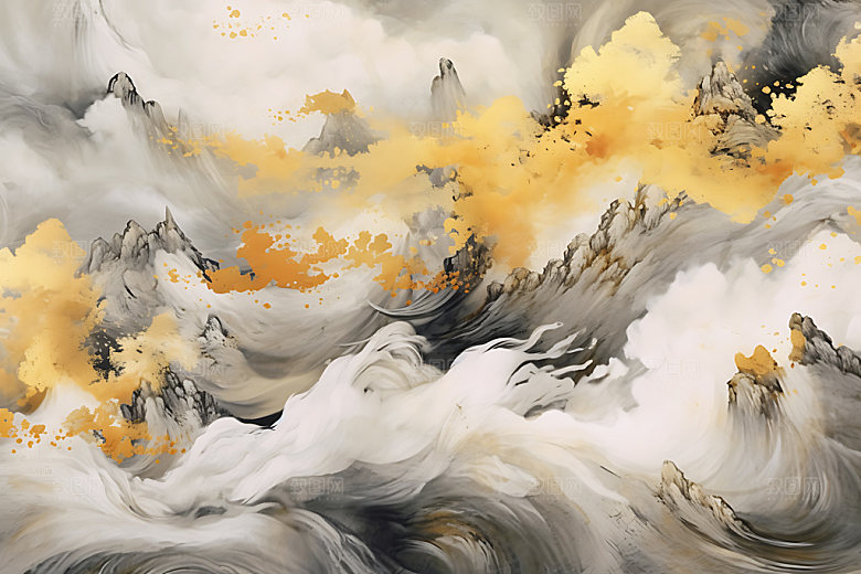 金箔山水高端雅致装饰画