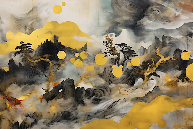 金箔山水大气高端装饰画