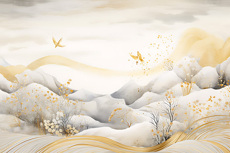 金箔山水高端雅致装饰画