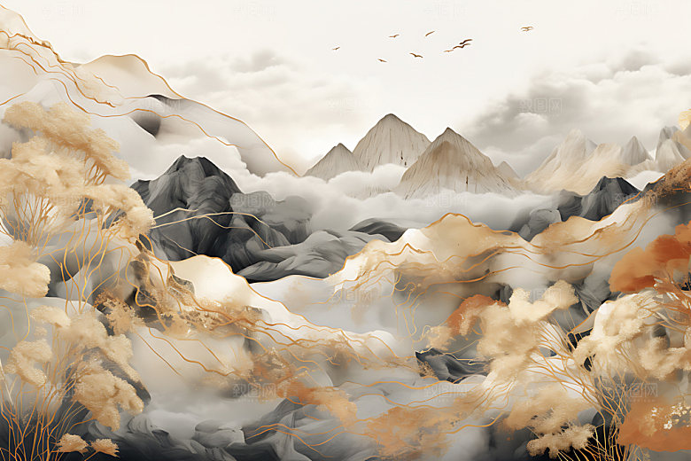 金箔山水高端大气装饰画
