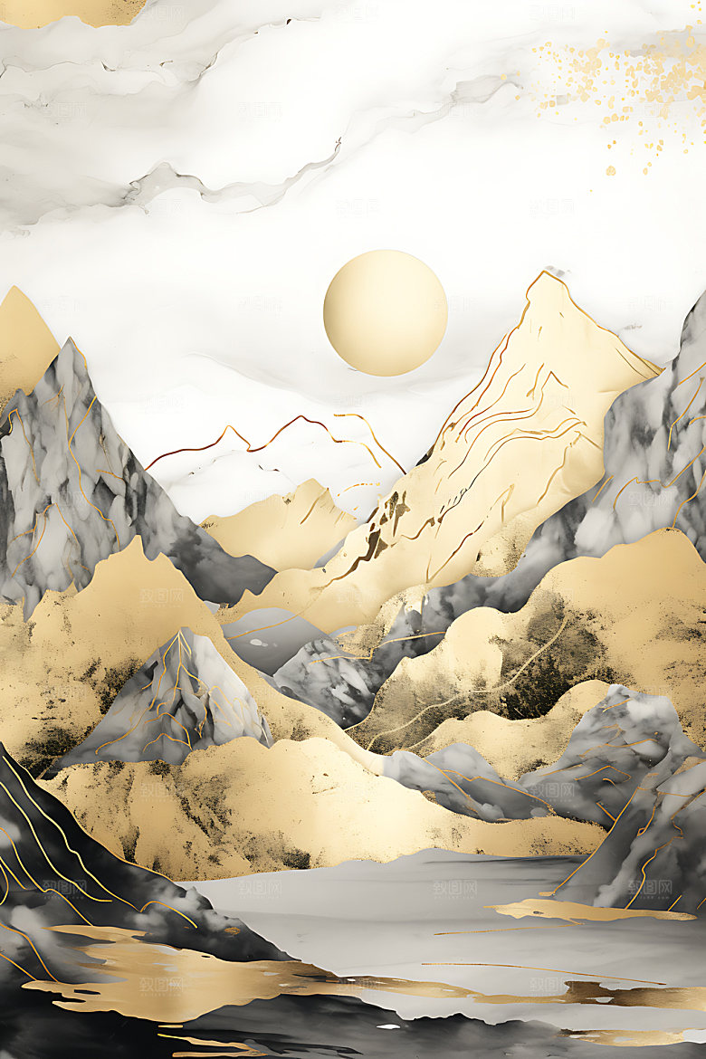 金箔山水高端雅致装饰画