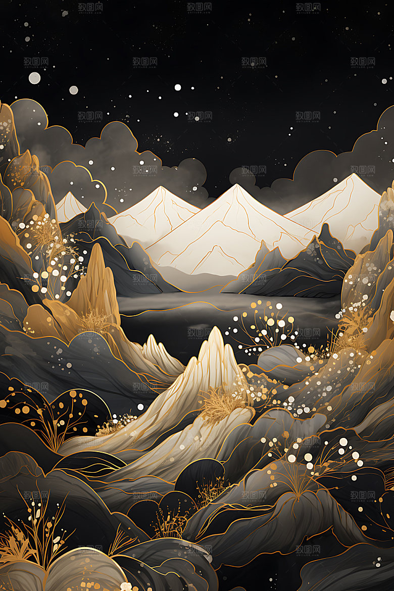 金箔山水高端大气装饰画