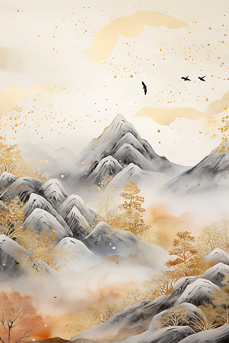 金箔山水中式风格大气装饰画