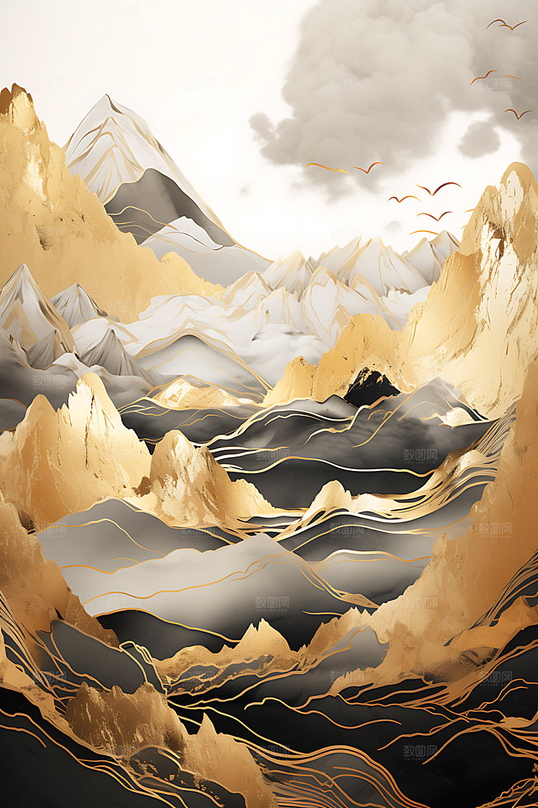 金箔山水高端大气装饰画