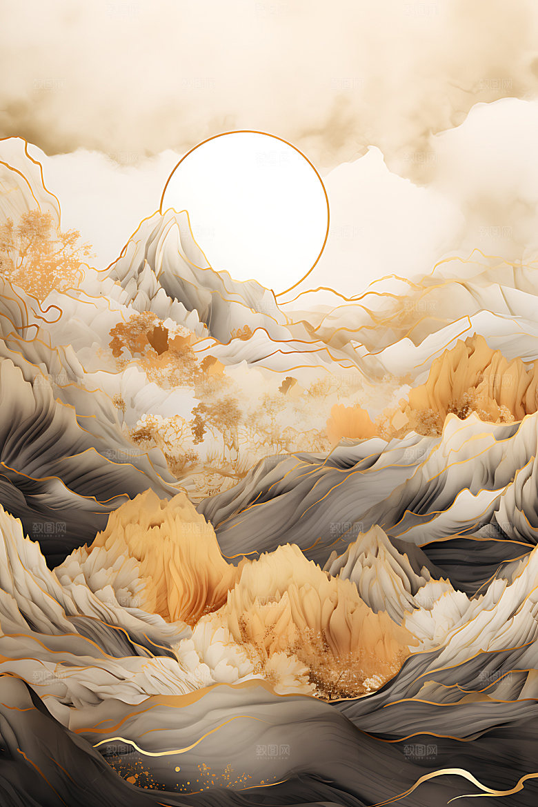 金箔山水大气雅致装饰画