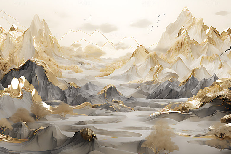 金箔山水大气高端装饰画