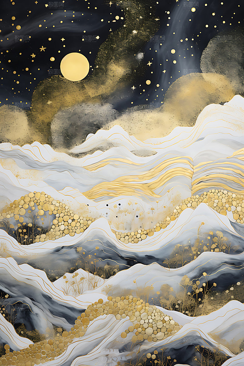 金箔山水中式风格雅致装饰画