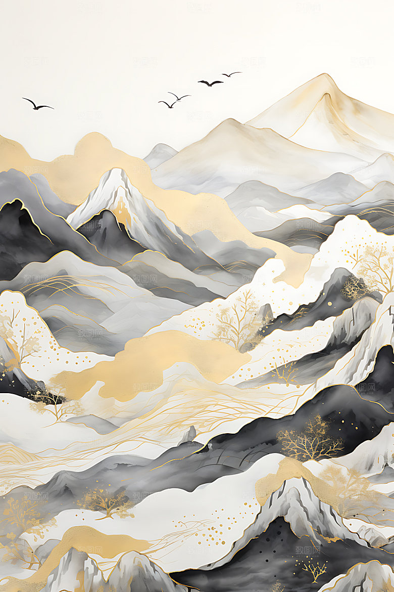 金箔山水高端雅致装饰画