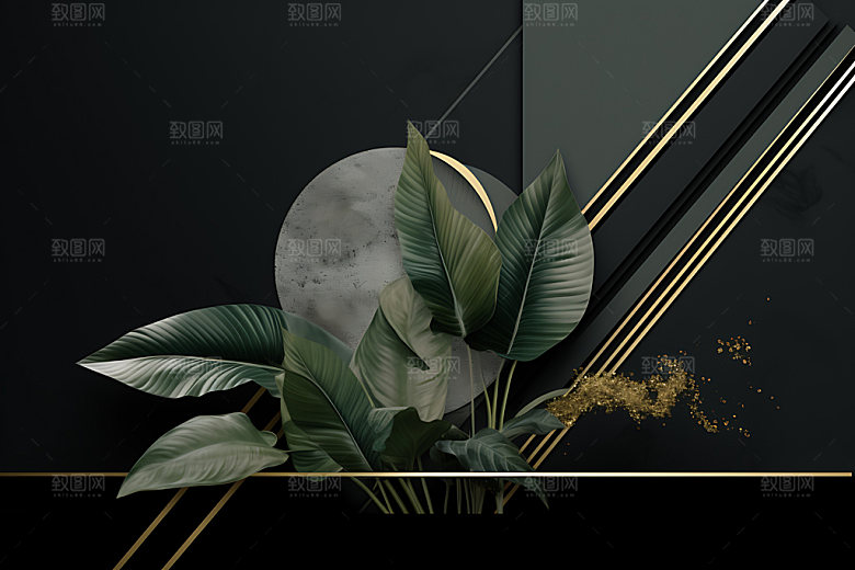 金箔树叶清新雅致装饰画