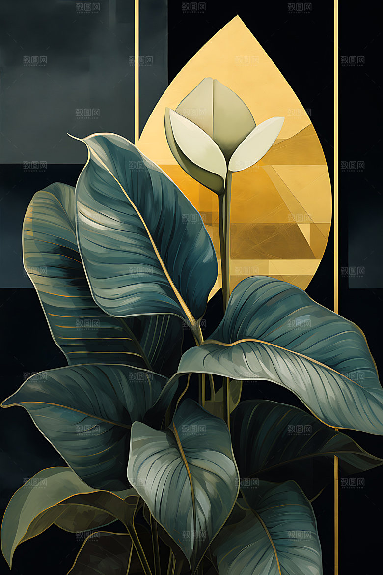 金箔树叶自然雅致装饰画