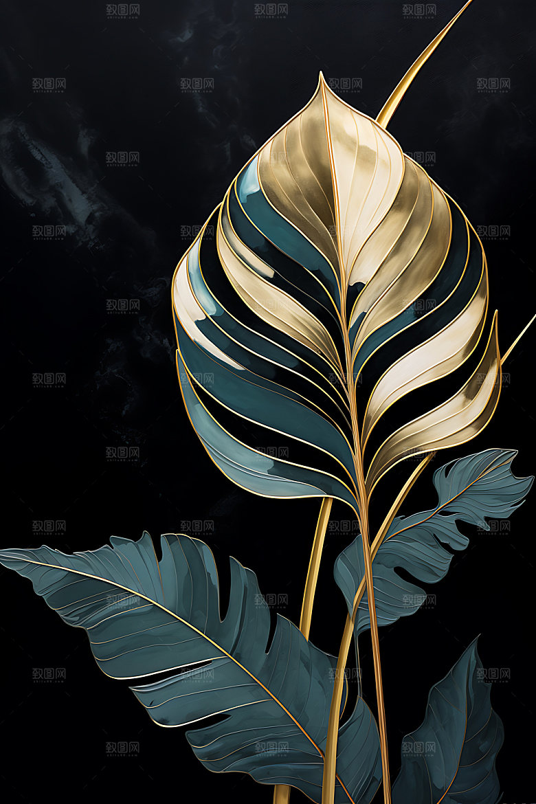 金箔树叶清新自然装饰画