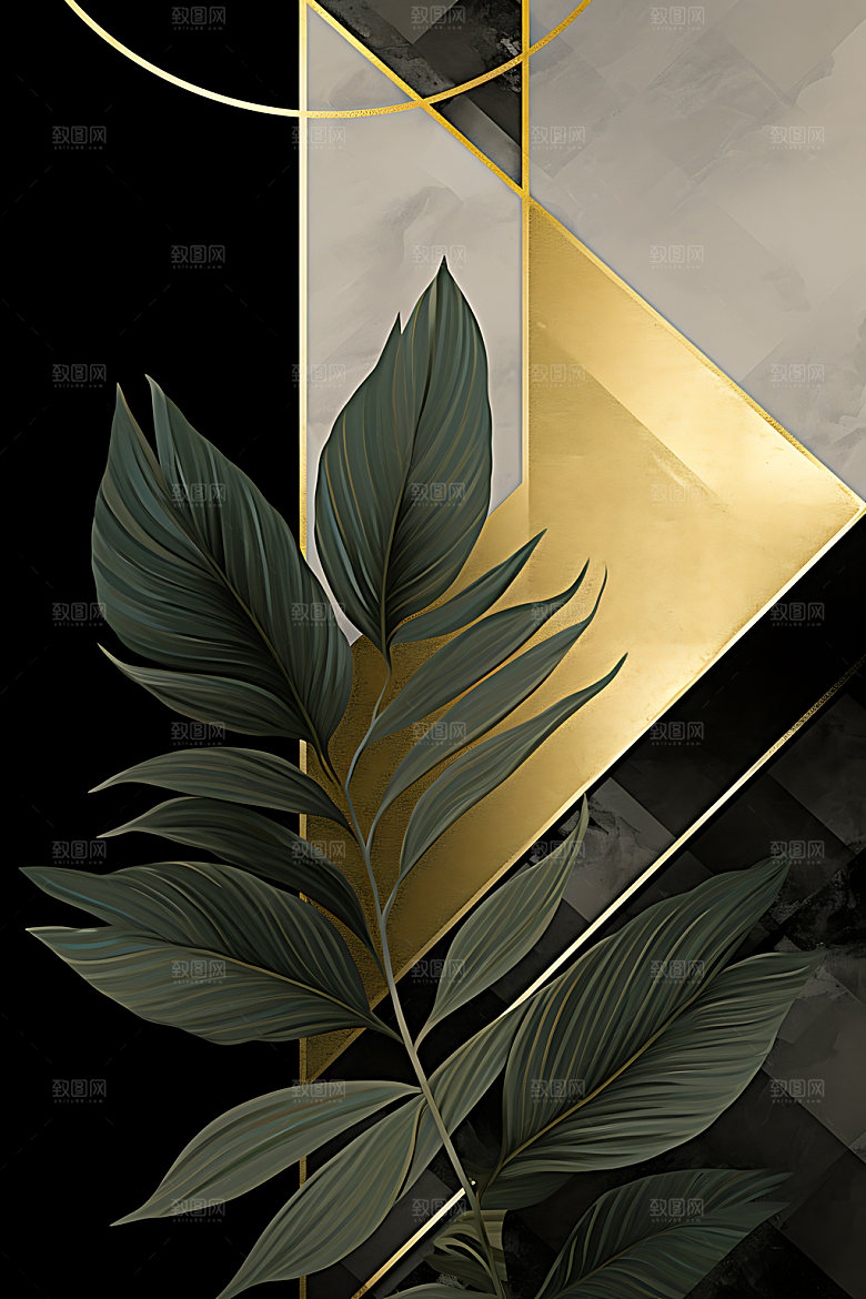 金箔树叶自然清新装饰画