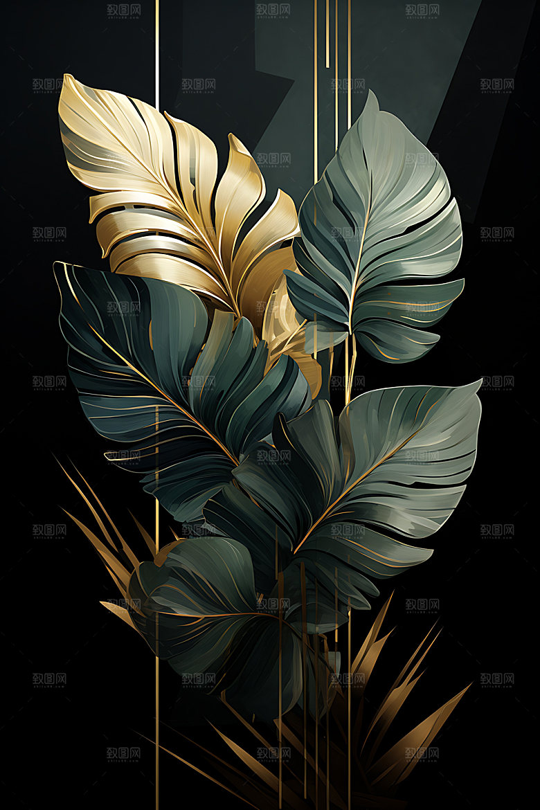 金箔树叶低调奢华雅致装饰画