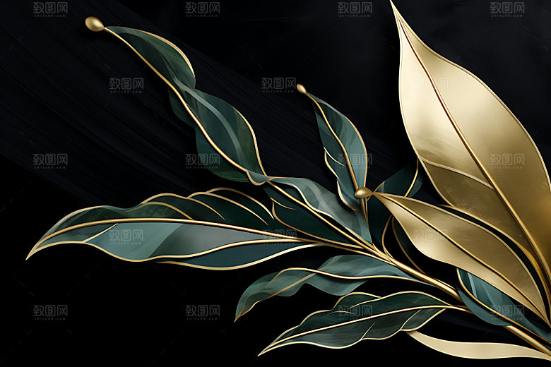 金箔树叶雅致大气装饰画