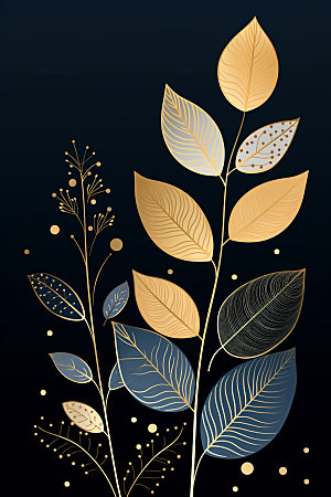 金箔树叶抽象植物装饰画