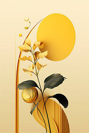 金箔树叶大气抽象装饰画