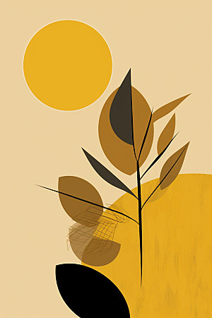 金箔树叶抽象自然装饰画