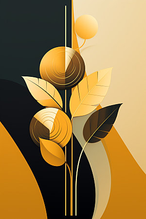 金箔树叶金色植物装饰画
