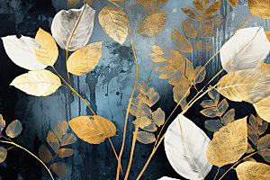 金箔树叶自然高端装饰画