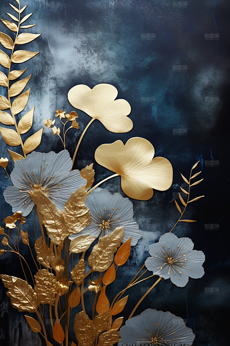 金箔树叶大气高端装饰画