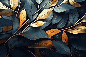 金箔树叶植物高端装饰画