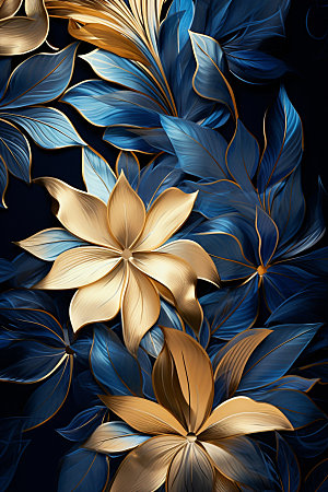 金箔树叶抽象自然装饰画
