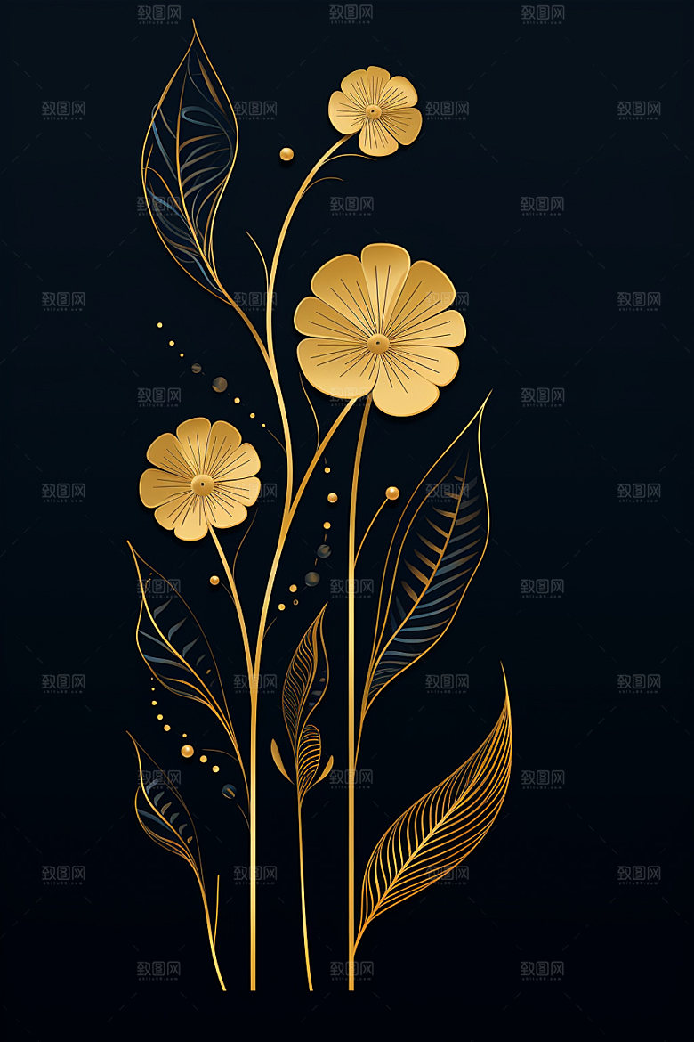 金箔树叶自然INS风装饰画
