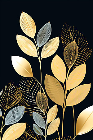 金箔树叶抽象金色装饰画