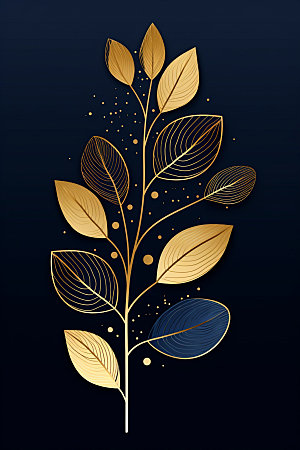 金箔树叶抽象植物装饰画