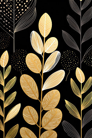 金箔树叶植物自然装饰画
