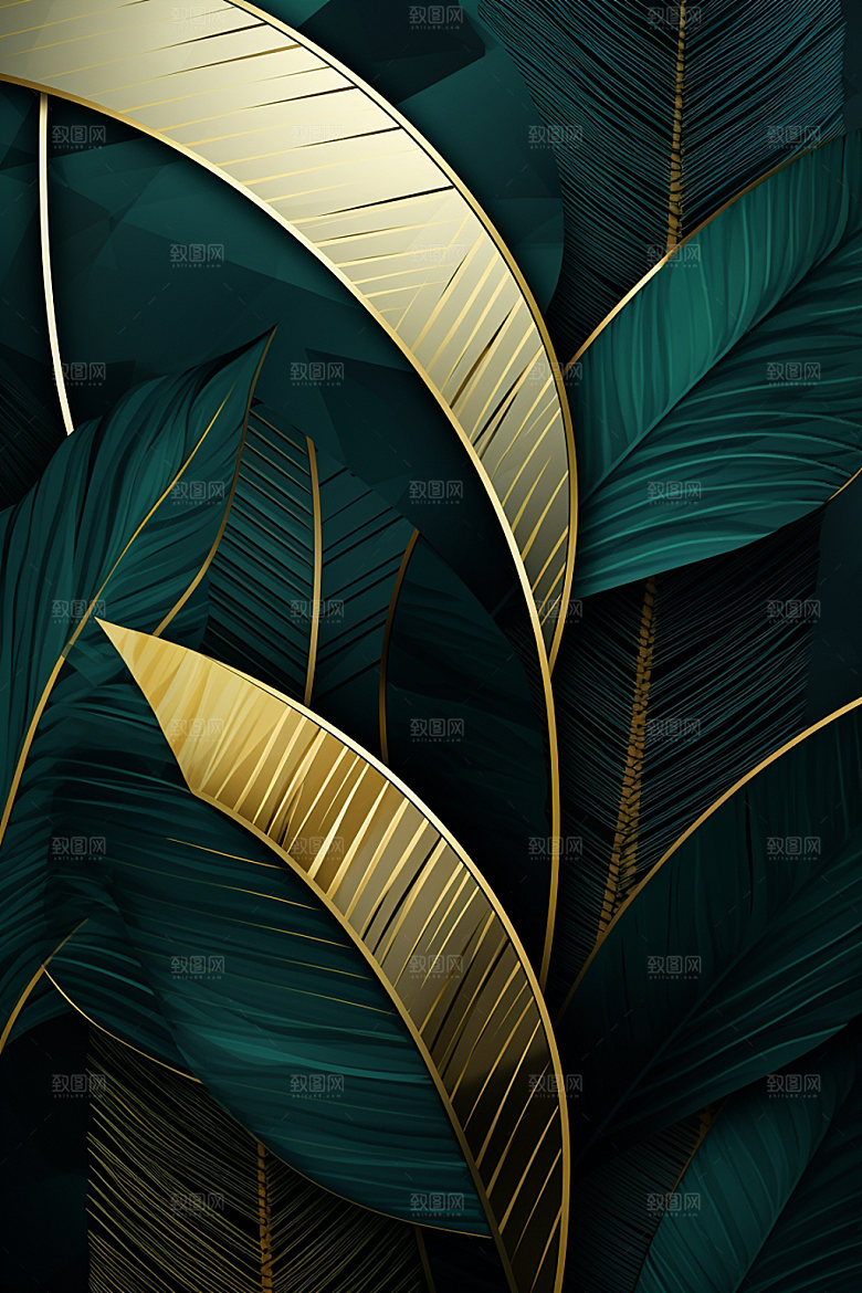 金箔树叶几何INS风装饰画