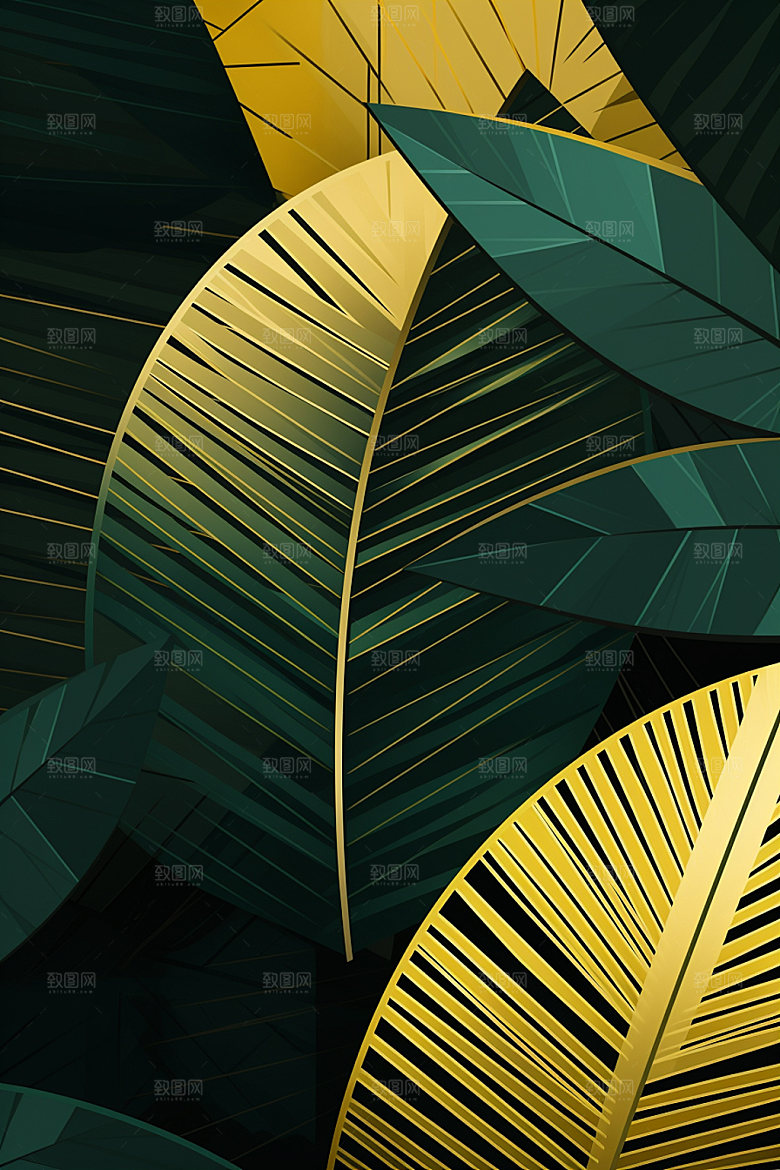 金箔树叶大气植物装饰画