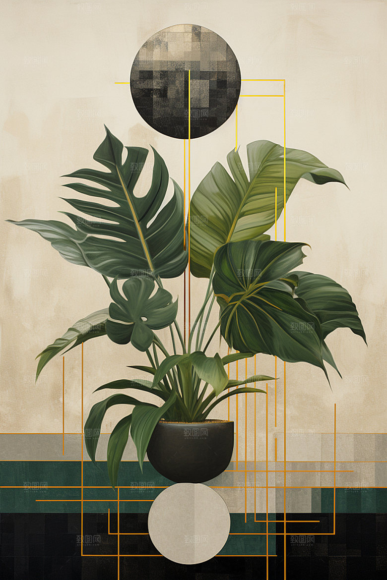 金箔树叶金色植物装饰画